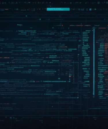 a computer screen displaying lines of php code with glowing icons representing different functionalities surrounding it.