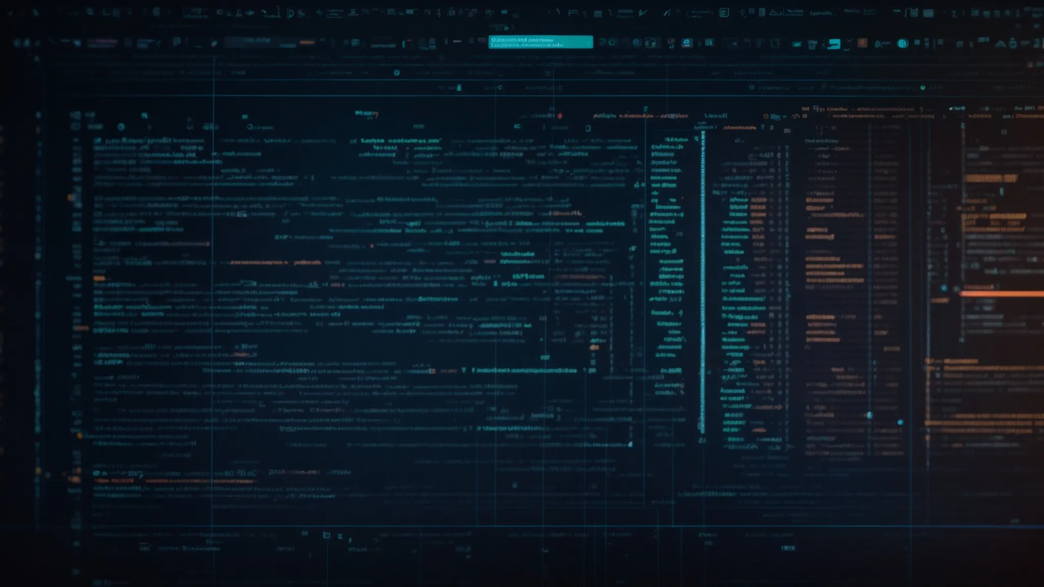 a computer screen displaying lines of php code with glowing icons representing different functionalities surrounding it.