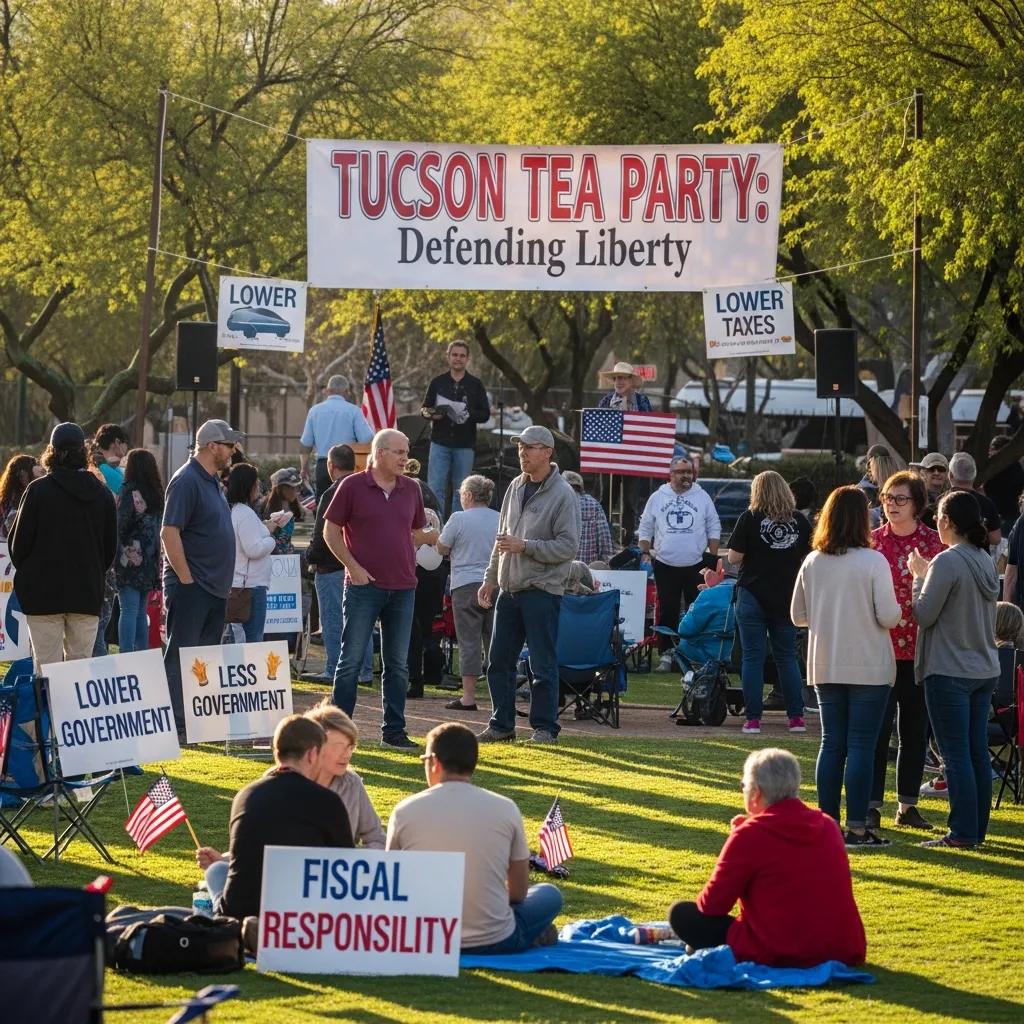 Community members engaging in political discussions at a Tucson Tea Party event