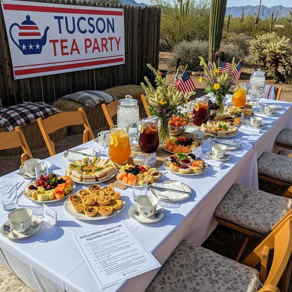Welcoming setup for a Tucson Tea Party event with refreshments and seating for engaging discussions
